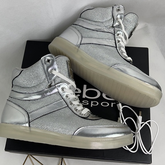 Bebe Sport Silver Sparkle Texture Light Up High Top - Picture 5 of 9